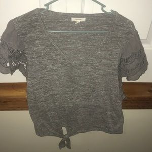 Gray Tie Knot Blouse | flutter eyelet sleeves